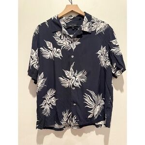 Rag & Bone Short Sleeve Button Up Hawaiian Tropical Navy Floral Shirt size L